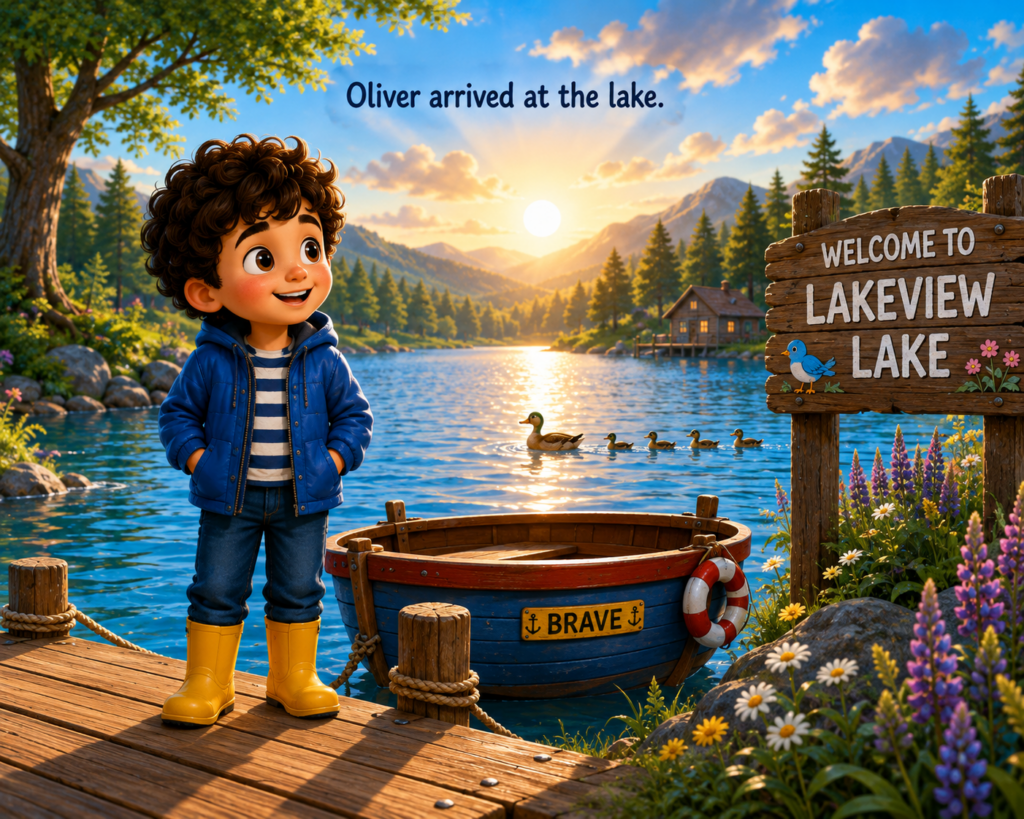 Oliver and the Brave Little Boat on a peaceful lake