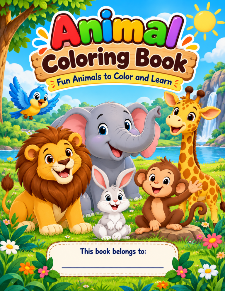 My First Animal Coloring Book cover featuring colorful animals for kids
