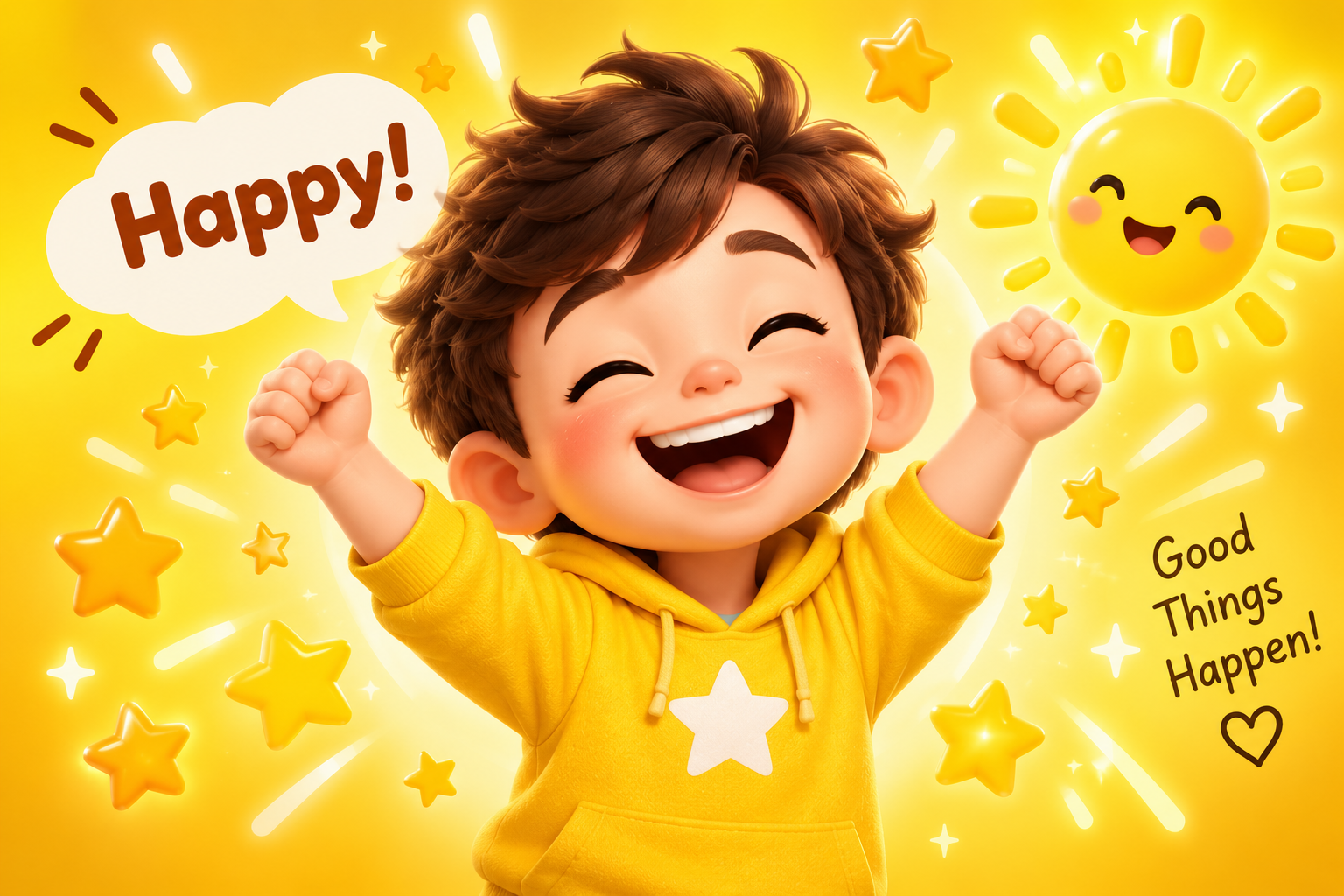Happy feeling for kids with cheerful smiling child