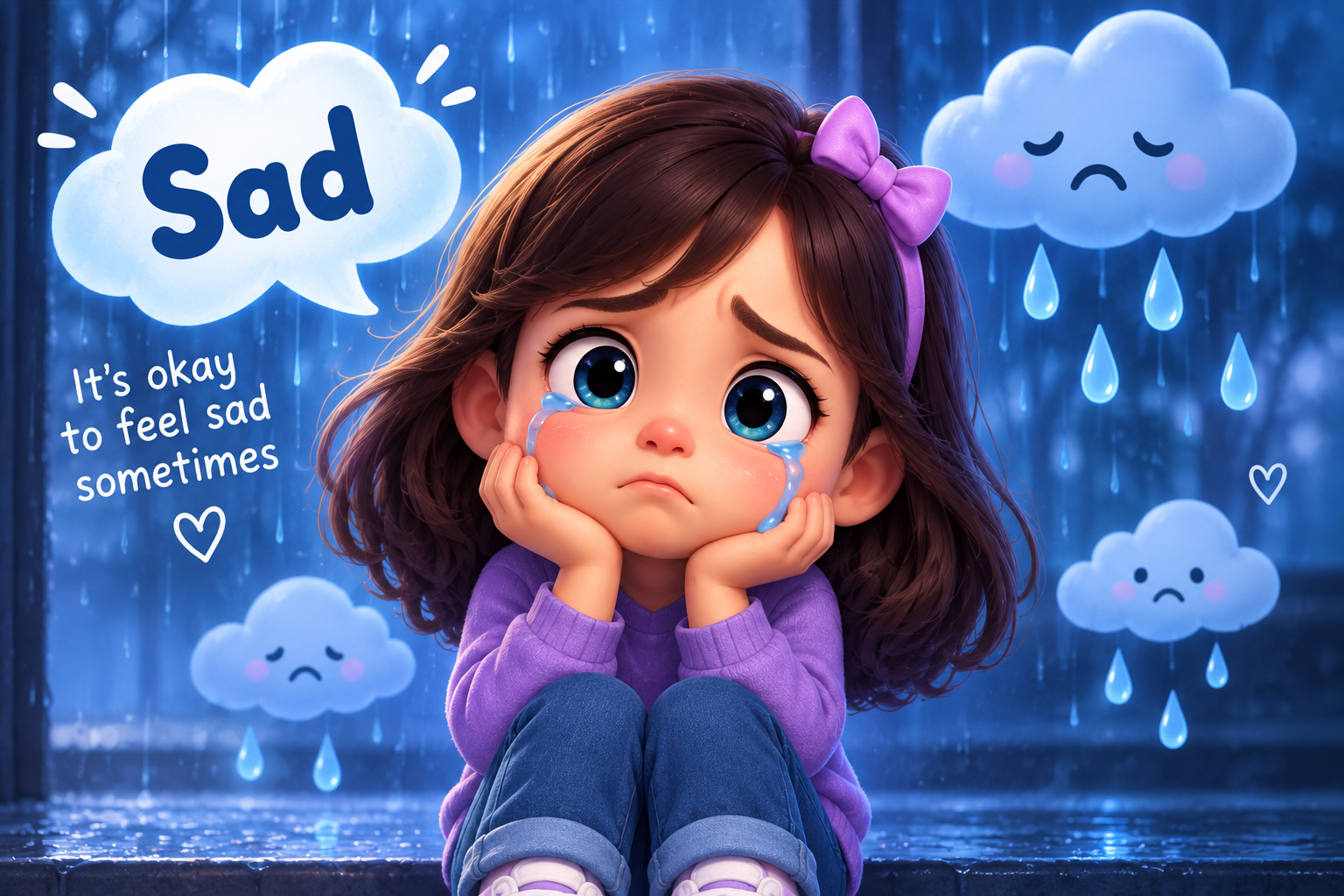 Sad feeling for kids with child showing sadness