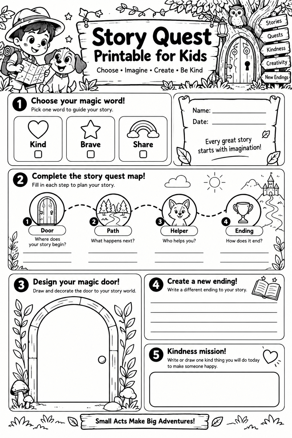 Story quest printable for kids activity sheet