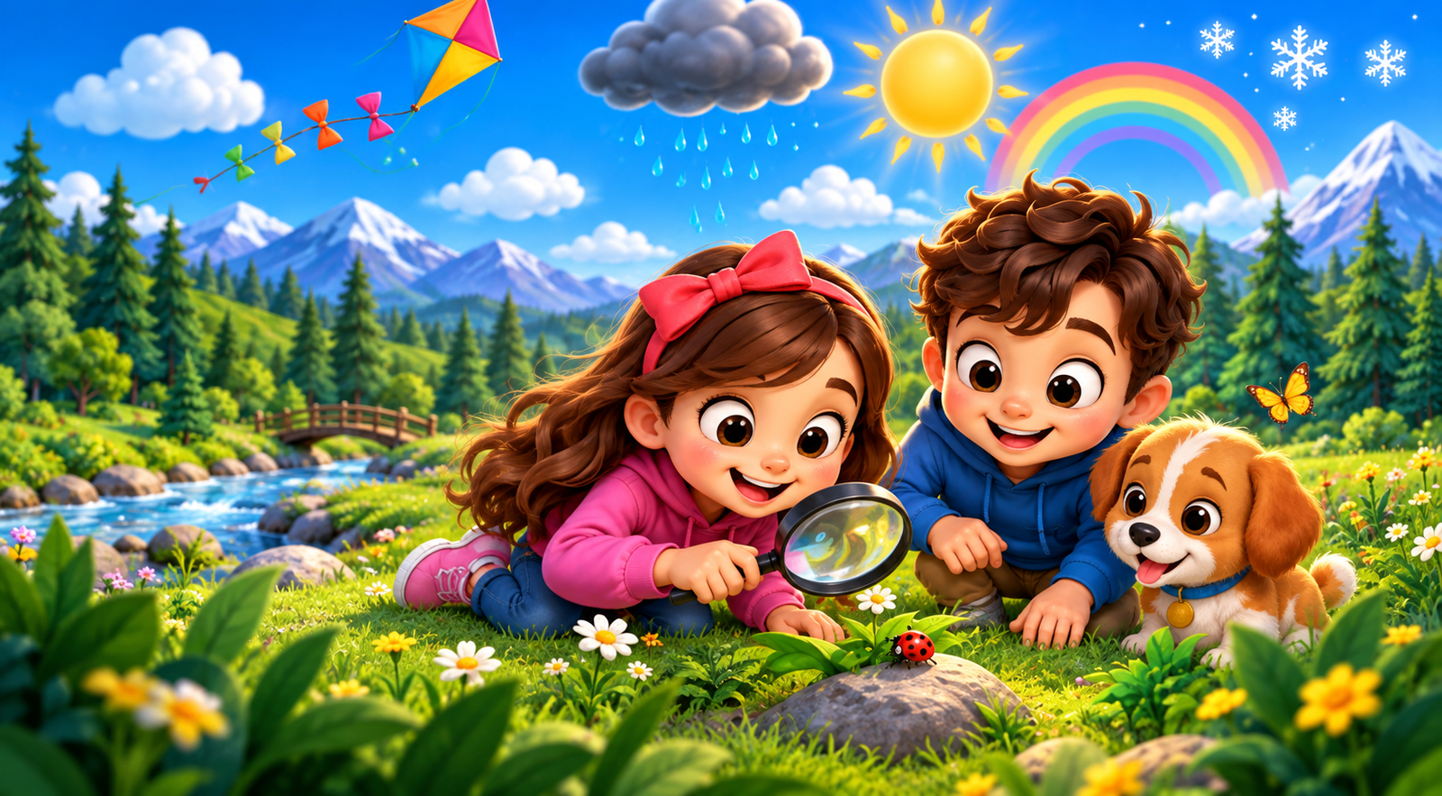 Weather search and find for kids activity with children exploring weather objects