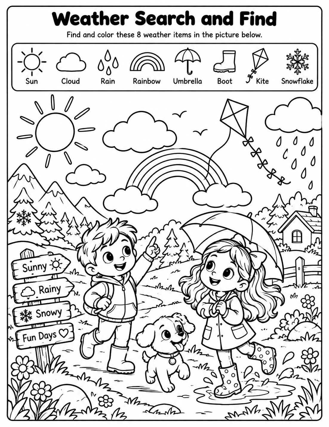 Weather search and find for kids printable activity